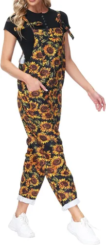 Vista 2 de hathne Overoles casuales con estampado floral para mujer, overol con peto harén