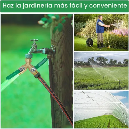 Vista 6 de Divisor de Manguera de Jardín de 2 Vías, Divisor de Válvula Y de Latón Resistente para Manguera de Jardín con Mango Largo de Acero Inoxidable