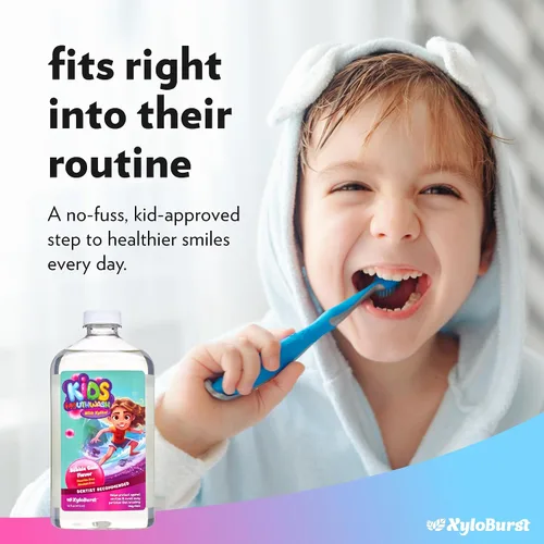 Vista 4 de Xyloburst Oral Rinse Kids Enjuague Bucal - Enjuague bucal con xilitol natural, enjuague bucal sin flúor con aloe vera, sin alcohol, 16 onzas líquidas