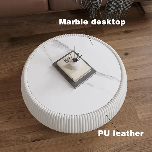 Vista 4 de Mesa de centro redonda de 27.55 pulgadas para sala de estar, mesas modernas, centro pequeño con patrón de mármol superior para apartamento, oficina