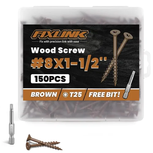 Vista 19 de Tornillos de madera de 1 pulgada, tornillos de cubierta FIXLINK #8 x 1, 150 piezas, con revestimiento epoxi, T25 Star Bit con revestimiento