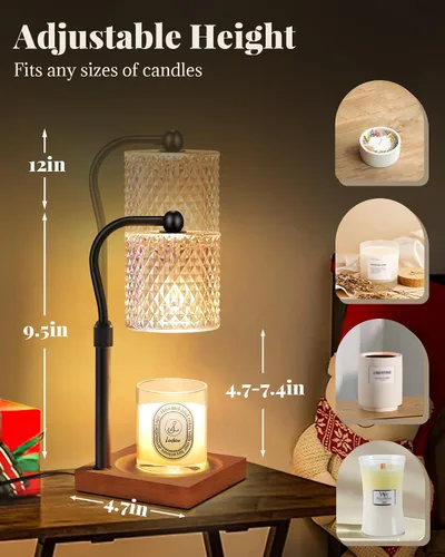 Vista 4 de Paquete de 2 Lámparas Calentadoras de Velas con Temporizador Regulador de Intensidad Altura Ajustable, Regalos de Decoración de Nuevo Hogar