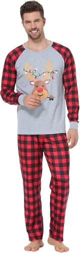 Vista 4 de YIJIU Pijamas de Navidad con estampado de ciervos y tótem de manga larga