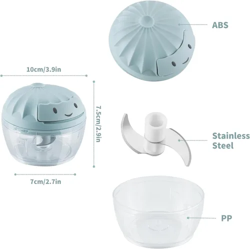 Vista 5 de Picador de ajo, mini picador manual de alimentos para cocina, cebolla, trituradora de ajo, picadora de ajo, azul, 5.4 fl oz
