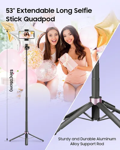 Vista 4 de Trípode para selfie stick de 53 pulgadas con luz, soporte mejorado para teléfono celular de 4 patas, trípode para cámara con control remoto