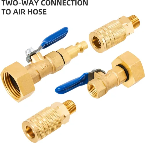 Vista 5 de Adaptador de soplado de latón para autocaravana, enchufe de conexión rápida macho de 1/4 pulgadas y rosca GHT hembra de 3/4 pulgadas, con válvula