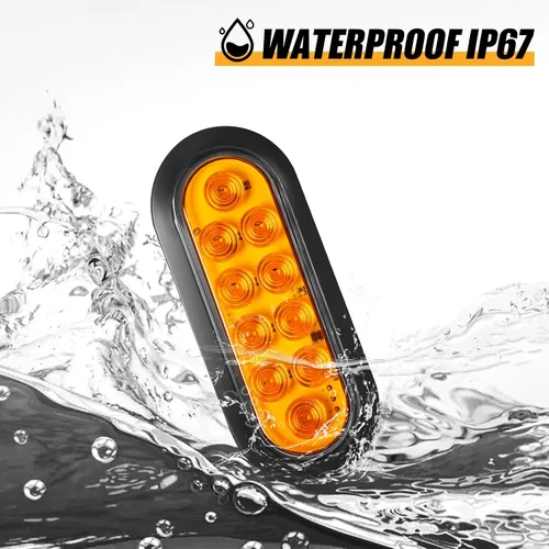 Vista 5 de 2 luces LED ámbar ovaladas para remolque, 6 pulgadas, luces LED ovaladas de parada, intermitentes, luces de freno de remolque lateral, lámpara de 2