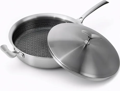 Vista 10 de Sartén antiadherente de acero inoxidable con tapa, sin PFOA Induction Compatible Oven & Dishwasher Safe Stay Cool Handle Versatile for All