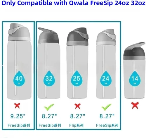 Vista 2 de Paquete de 6 popotes de repuesto para botella de agua Owala FreeSip de 24 onzas / 32 onzas, popotes reutilizables sin BPA transparentes con cepillo