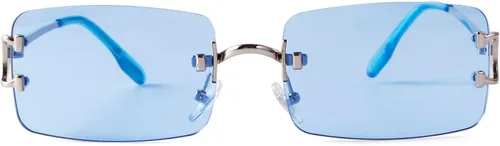 Vista 2 de Laurinny Gafas de sol rectangulares retro para mujeres y hombres, gafas sin montura de los años 90, lentes teñidas de metal, color caramelo