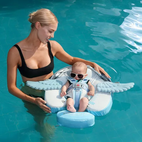 Vista 4 de Mambobaby Flotador con Cola para Bebé con Toldo, Flotador de Piscina Infantil, Entrenador de Natación para Bebés, Flotador de Agua sin Aire, Ángel