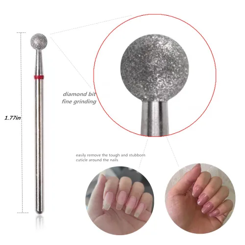 Vista 3 de SQULIGT 6 brocas de uñas, cabeza esférica de 3/32 pulgadas, para máquina de limas de uñas eléctrica, adecuadas para manicura acrílica, pedicura