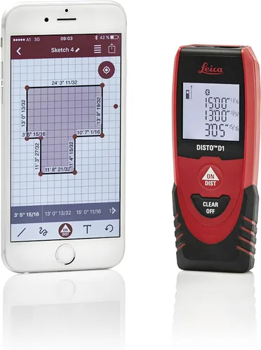 Vista 5 de Leica DISTO D1 Medidor de distancia láser de 120 pies con Bluetooth 4.0, negro/rojo