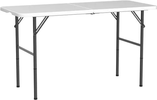 Vista 4 de Mesa plegable de 4 pies, mesas portátiles de plástico para comedor, fiestas, tarjetas, picnic, camping, granito, blanco