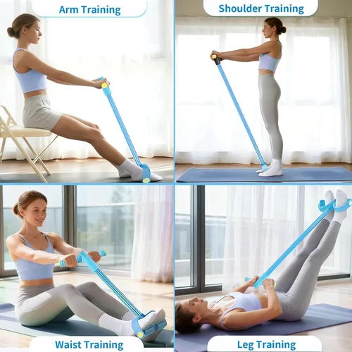 Vista 5 de Pedal Resistance Bands with Handles, Upgrade 6-Tubes Elastic Bands for Exercise, Natural Rubber Foot Pedal Resistance Bands, Multifunction Fitness