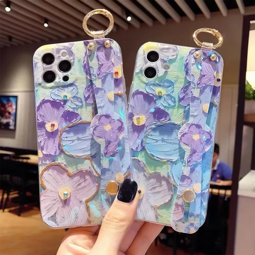 Vista 7 de Funda compatible con iPhone 11, bonito soporte para correa, margarita floral Soporte de muñequera, diseño estético suave, asa de dedo ajustable