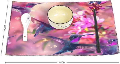 Vista 2 de Hummingbird Placemats Set of 6 Resistant Table Mats Washable Place Mats for Dinner Party Table Decoration