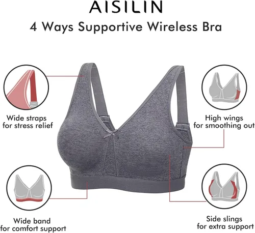 Vista 2 de AISILIN Sujetador inalámbrico de talla grande para mujer soporte de algodón comodidad sin forro