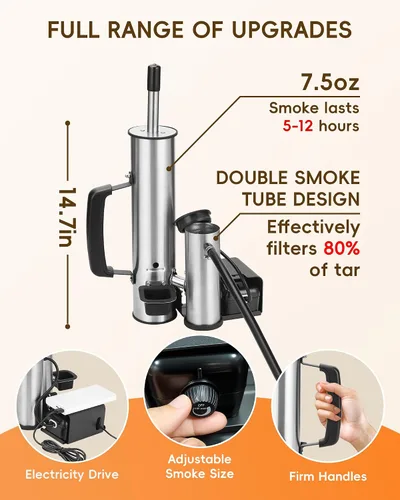 Vista 6 de Generador de humo frío para cualquier parrilla, tubo ahumador de acero inoxidable 304, tubo doble para cortar alquitrán para un sabor no graso