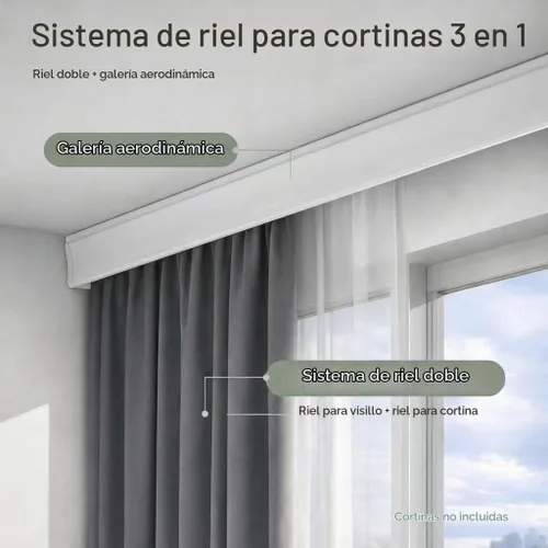 Vista 2 de Zshine - Sistema de riel de cortina 3 en 1 (montaje en techo, blanco)