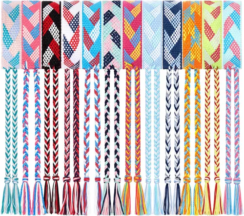 Vista 9 de Henoyso Pulseras tejidas de la amistad a granel ajustables trenzadas de cuerda Nepal con cierre de nudo deslizante, regalo para mujeres y niñas
