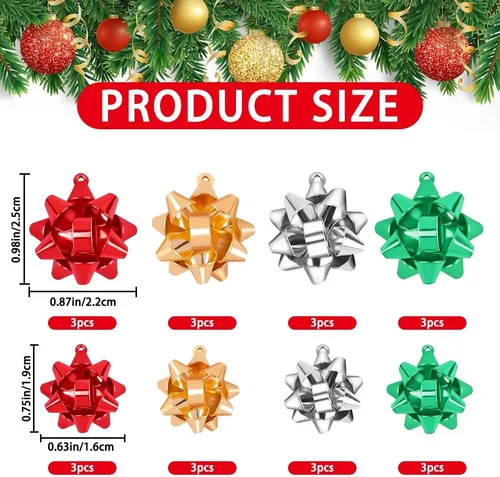 Vista 2 de JOICEE - 24 piezas de dijes de Navidad para hacer joyas, lazos de regalo de cinta metálica de Navidad, dijes para pulsera, collar, aretes Oro