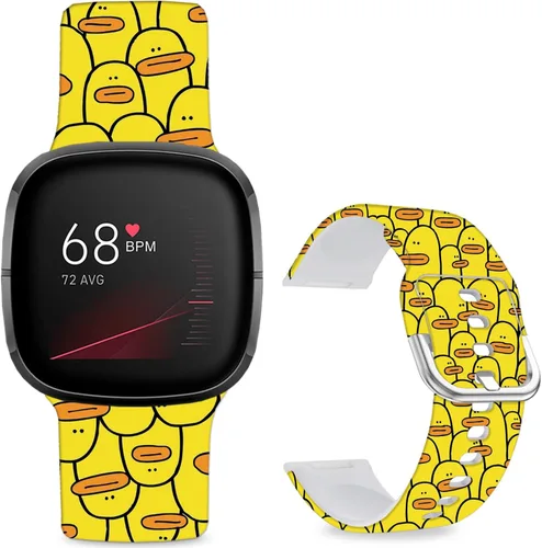 Vista 18 de Correas de reloj de dibujos animados con estampado floral compatibles con Fitbit Versa 4/Versa 3/Fitbit Sense 2/Sense Band de silicona suave