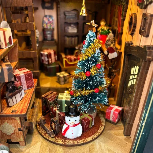 Vista 7 de Kit de rincón de libros de bricolaje, decoración de estantería de librería, rompecabezas de madera 3D con LED, regalo de Halloween, Navidad