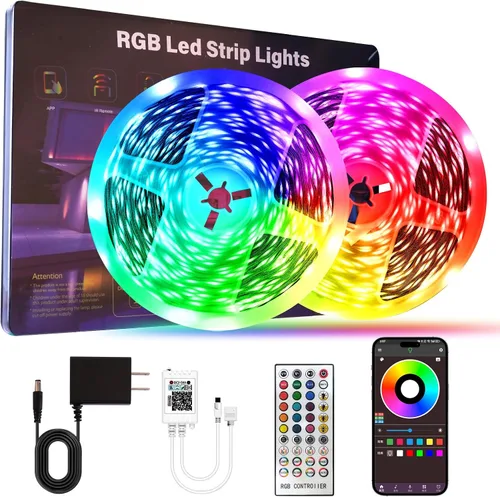 Vista 9 de Luces LED de 100 pies para dormitorio, con control remoto infrarrojo de 44 teclas y aplicación Bluetooth, tiras de luces LED inteligentes, tira