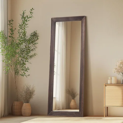 Vista 15 de MELOMOIR Espejo rústico de madera maciza de cuerpo completo, 64 x 21 pulgadas, color marrón carbón Solid Wood Frame, Shatterproof Tempered Glass
