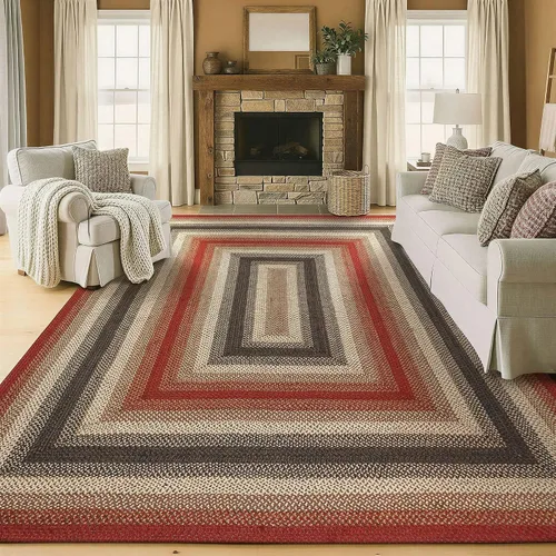 Vista 29 de Homespice Apple Pie - Alfombra ovalada roja de 2 x 3 pies, alfombra de cocina trenzada para decoración primitiva y rústica, reversible, yute sin