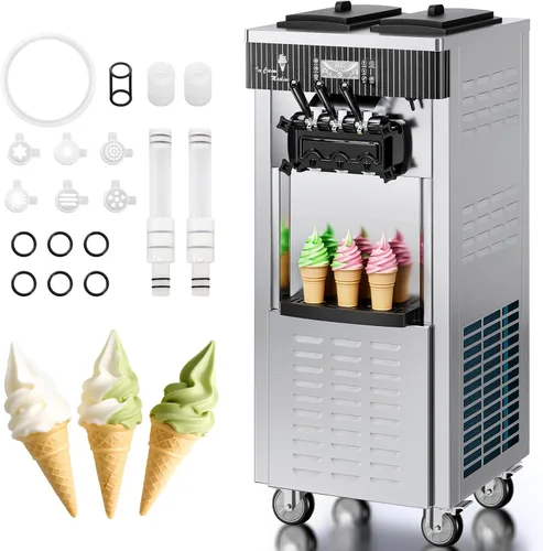 Vista 9 de Máquina de Helado de Servicio Suave, Rendimiento de 28 QT/H, 2450W, Máquina de Helado Comercial de Encimera con Tolva de 2x6L, 3 Dispensadores