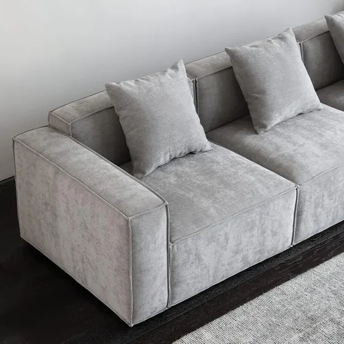 Vista 8 de Acanva Juego de Sofá Seccional Modular de Lujo para Sala de Estar, Sofá de Estilo Moderno Minimalista con Otomana y Chaise, Forma de L, Gris