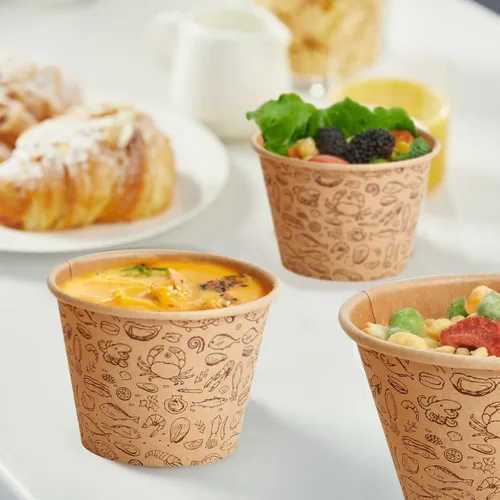 Vista 3 de LITOPAK Paquete de 50 recipientes de papel de 12 onzas con tapas ventiladas, vasos de papel kraft para alimentos, recipientes de sopa con tapas