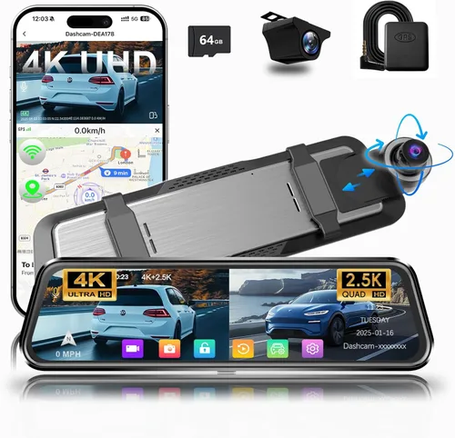 Vista 9 de Cámara de tablero dual con espejo 4K para coches, cámara de salpicadero