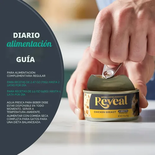Vista 4 de Reveal Fish & Chicken - Paquete variado de comida húmeda para gatos en caldo, paquete de 12, 3 sabores, proteínas, ingredientes limitados, sin