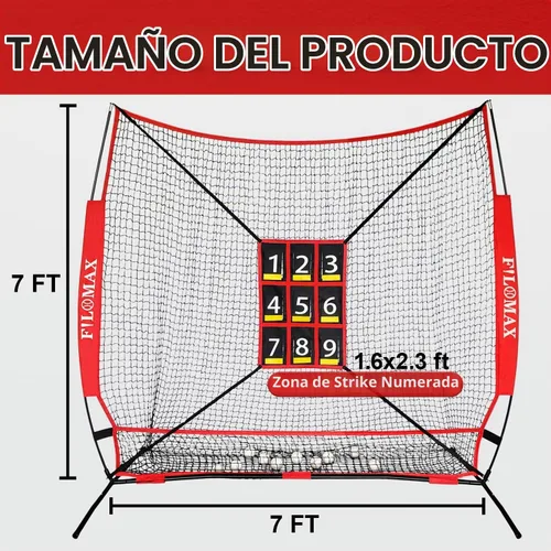Vista 2 de Red de práctica de béisbol y softbol de 7 x 7 pies con zona de golpe numerada, red de entrenamiento de lanzamiento portátil resistente
