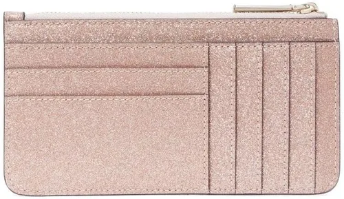 Vista 4 de Kate Spade - Cartera para mujer, diseño de oropel en caja, con purpurina, Oro Rosa, Tarjetero grande