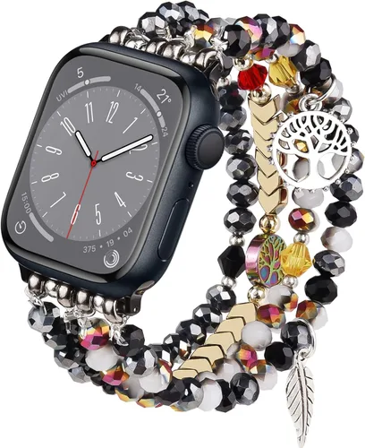 Vista 19 de MOFREE - Pulsera de cuentas compatible con Apple Watch Band de 1.496 in/1.575 in/1.614 in/1.65 in (38, 40, 41 y 42 mm) Series Negro/Oro