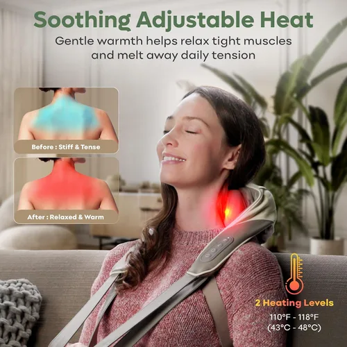 Vista 3 de adomii Masajeador inalámbrico de cuello y hombros con calor, masajeador Shiatsu de cuello y espalda, masajeador de espalda 4D para cuello, hombros