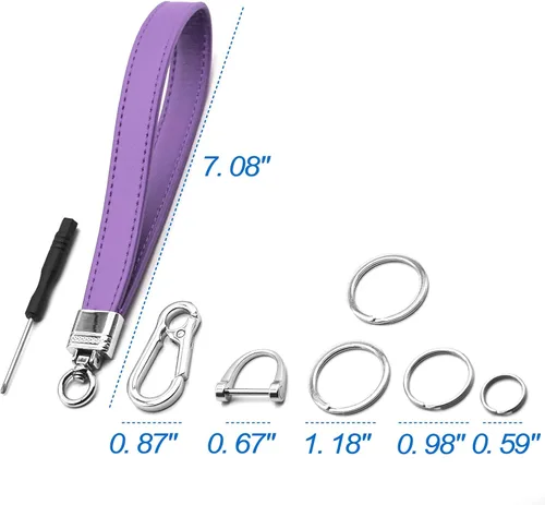 Vista 6 de INFIPAR Llavero de cuero genuino para automóvil para hombres y mujeres, giratorio en 360 grados, con anillo en D antipérdida, clip de mosquetón y 4