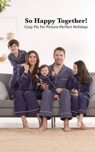 Vista 2 de PajamaGram Pijama familiar de algodón suave pijamas a juego patrones burdeos y azul marino
