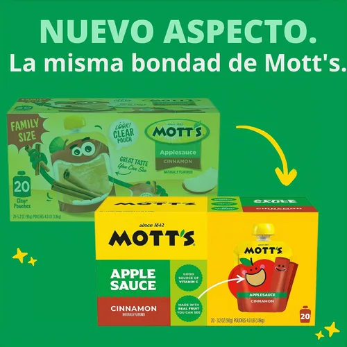 Vista 4 de Mott's Puré de manzana y canela, bolsas transparentes de 3.2 onzas, paquete de 20