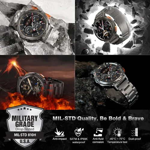 Vista 2 de AMAZTIM Relojes inteligentes para hombres, batería extra larga de 60 días, resistente al agua hasta 164.0 ft, llamada Bluetooth militar