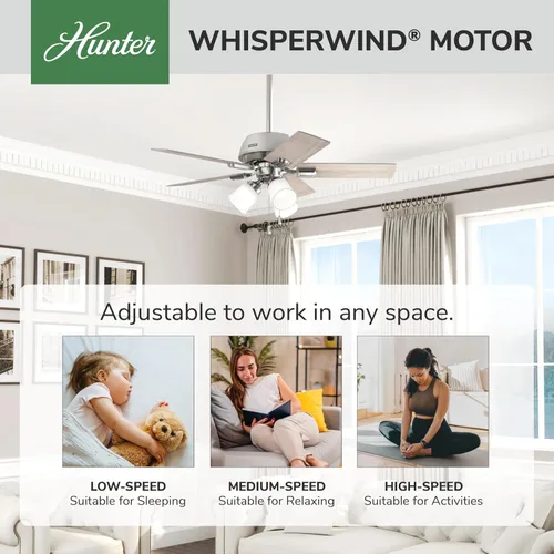Vista 2 de Hunter Ventilador de techo interior de 44 pulgadas con luces LED, ventilador de techo con cadena de tracción, para dormitorio o sala de estar