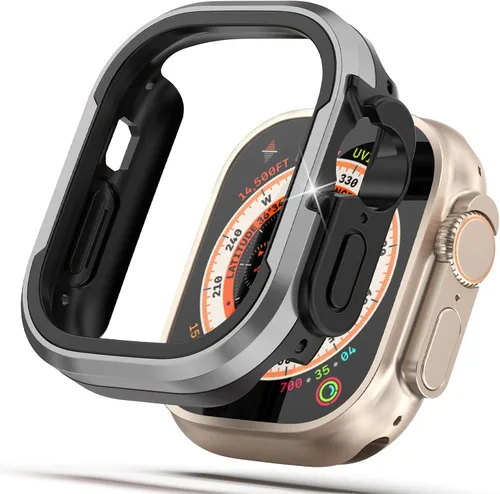 Vista 8 de Funda de metal mate compatible con Apple Watch Ultra 3/2/1 de 1.732 pulgadas, bisel de aluminio mate + [parachoques de TPU suave] Funda protectora
