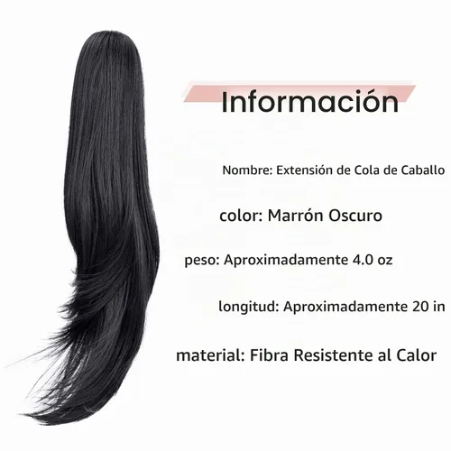 Vista 3 de Extensión de Cola de Caballo, Extensión de Cabello con Garra Larga de 20", Piezas de Cabello Sintético Ondulado Liso con Clip en Peluca de Cola