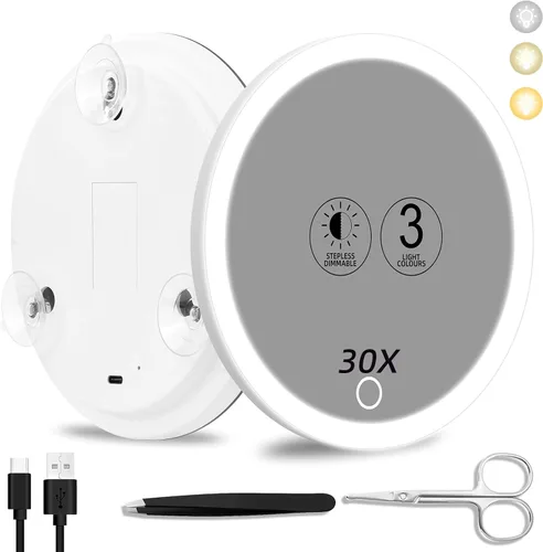 Vista 13 de 20 espejos de aumento iluminados con ventosas, espejo grande de 6 pulgadas con luz de alto aumento, espejo de maquillaje de viaje, batería