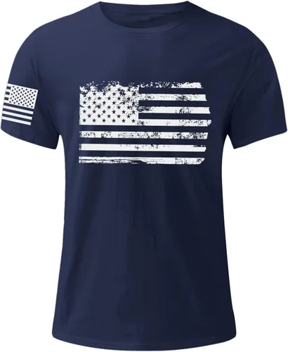 Vista 2 de Camiseta patriótica casual de verano para hombre, diseño de bandera americana, para el Día de la Independencia, 4 de julio, 1776