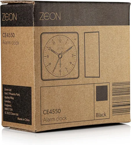 Vista 2 de ZEON Reloj despertador analógico de cabecera con función de luz y repetición, reloj despertador silencioso sin tictac con batería en negro, CE4550
